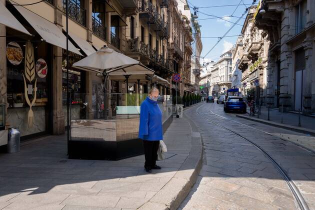 Milan. Red area streets in the center few people restaurants shops and bars closed Editorial Usage Only  Copyright: xCarloxCozzolix xIPAx