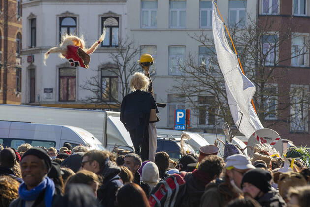 Illustration picture shows the Carnaval Sauvage at the Vossenplein place du jeu de Balle in the Brussels Marollen Marolles neighbourhood, Saturday 20 March 2021.  NICOLASxMAETERLINCK 2675675