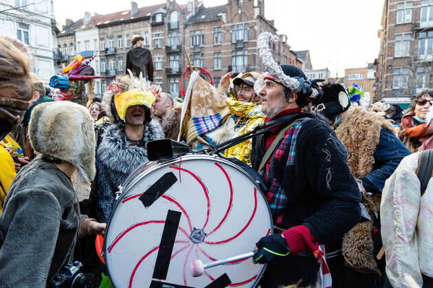 March 20, 2021, Brussels, Belgium: wild carnival and dance without masks in brussels for culture Brussels Belgium - ZUMAb331 20210320_zaf_b331_086 Copyright: xArnaudxBrianx