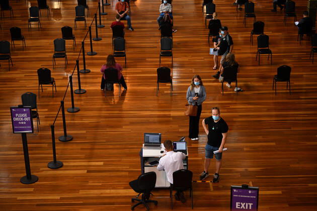 COMMUNITY COVID19 VACCINATION ROLLOUT, A general view of the vaccination centre at the Royal Exhibition building in Melbourne, Monday, March 22, 2021. More than six million Australians are now eligible to receive coronavirus vaccines under a new phase of the national rollout. Phase 1b of the program kicked off across the country on Monday. ( NO ARCHIVING, EDITORIAL USE ONLY, NO USE IN BOOKS WITHOUT CONSENT MELBOURNE VIC AUSTRALIA  Copyright: xJAMESxROSSx 20210322001529290364