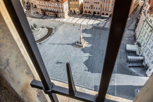 The Million Moments for Democracy civic group honored the memory of those who died with coronavirus by drawing thousands of little crosses at Old Town Square in Prague, Czech Republic, March 22, 2021. The cross should also symbolize the ineffectiveness of the government s COVID combat. (CTKxPhoto JanaxPlavec) CTKPhotoF202103221072001 