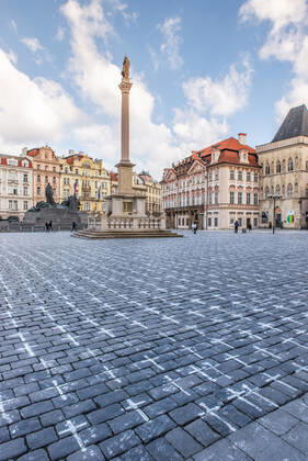 The Million Moments for Democracy civic group honored the memory of those who died with coronavirus by drawing thousands of little crosses at Old Town Square in Prague, Czech Republic, March 22, 2021. The cross should also symbolize the ineffectiveness of the government s COVID combat. (CTKxPhoto JanaxPlavec) CTKPhotoF202103221072401 