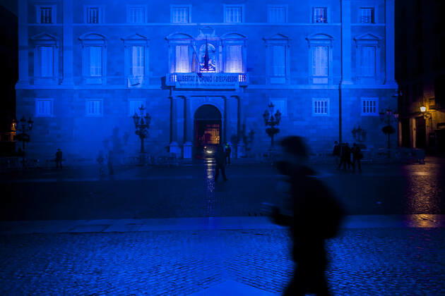 March 22, 2021, Barcelona, Spain: Catalonia s regional government facade in Barcelona is illuminated with blue light on the occasion of the International Water Day. Barcelona Spain - ZUMAb137 20210322_zap_b137_004 Copyright: xJordixBoixareux
