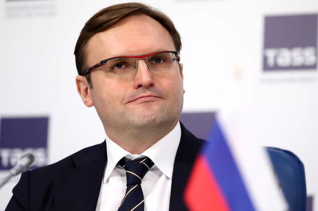 MOSCOW, RUSSIA - MARCH 23, 2021: Russian Direct Investment Fund Director Vladimir Primak attends an international online conference on the Sputnik V vaccine rollout and its prospects in Italy. Anton Novoderezhkin TASS  TS0FA2AD