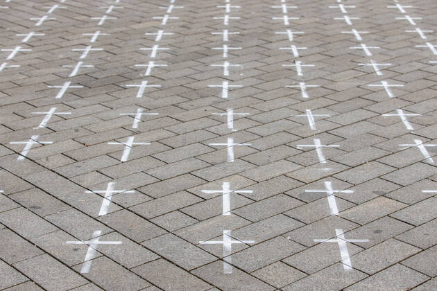 The Million Moments for Democracy civic group honored yesterday the memory of those who died with coronavirus by drawing thousands of little crosses at nam. Svobody Square (Freedom Square) in Brno, Czech Republic, March 23, 2021. The cross should also symbolize the ineffectiveness of the government s COVID combat. (CTKxPhoto FilipxFojtik) CTKPhotoF202103230289101 
