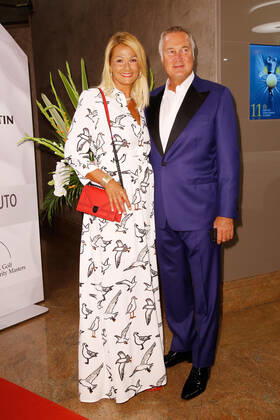 Franziska van Almsick mit Jürgen B. Harder auf dem roten Teppich beim 11. GRK Golf Charity Masters in Leipzig im Hotel The Westin Leipzig. Copyright: xEventpressx