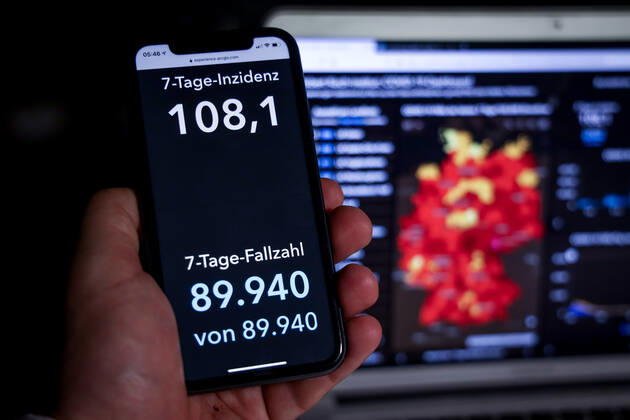 Coronavirus in Deutschland - Covid-19-Dashboard des Robert Koch-Institut 24.03.2021: Robert Koch-Institut: 7-Tage-Inzidenz 108,1. 7-Tage-Fallzahl 89.940.