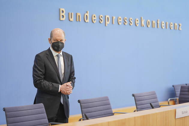 Bundespressekonfereenz, Eckwerte des Bundeshaushalts 2022 und Finanzplan 2025 mit Bundesfinanzminister Scholz Aktuell, 24.03.2021, Berlin, Bundespressekonferenz, Olaf Scholz, der deutsche Finanzminister stellt sich der BPK bei der Vorstellung der Eckwerte des Bundeshaushalts 2022 und Finanzplan bis 2025 Berlin Berlin Deutschland