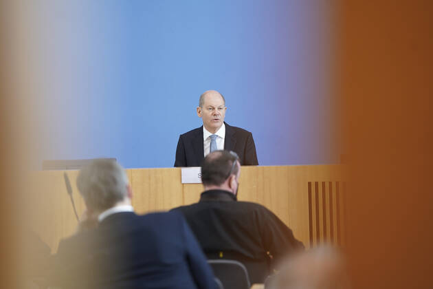 Bundespressekonfereenz, Eckwerte des Bundeshaushalts 2022 und Finanzplan 2025 mit Bundesfinanzminister Scholz Aktuell, 24.03.2021, Berlin, Bundespressekonferenz, Olaf Scholz, der deutsche Finanzminister im Portrait bei der Vorstellung der Eckwerte des Bundeshaushalts 2022 und Finanzplan bis 2025 Berlin Berlin Deutschland