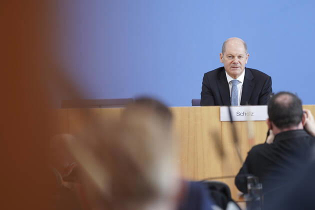 Bundespressekonfereenz, Eckwerte des Bundeshaushalts 2022 und Finanzplan 2025 mit Bundesfinanzminister Scholz Aktuell, 24.03.2021, Berlin, Bundespressekonferenz, Olaf Scholz, der deutsche Finanzminister im Portrait bei der Vorstellung der Eckwerte des Bundeshaushalts 2022 und Finanzplan bis 2025 Berlin Berlin Deutschland