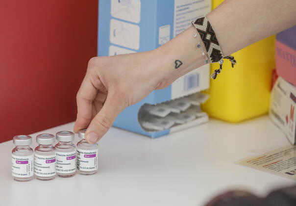 Three vials of AstraZeneca s vaccine, at the Hospital la Fe, in Valencia, Valencian Community (Spain), on 24 March 2021. Vaccination against covid-19 with AstraZeneca vials resumes today in the three field hospitals of the Valencian Community and it is expected that this week the first doses will be administered with these injections to about 90,000 teachers and other essential professional groups, as confirmed by sources of the Ministry of Health. 24 MARCH 2021;ASTRAZENECA;VALENCIA;VALENCIAN COMMUNITY;VACCINE Rober Solsona LagenciaEP 03 24 2021 VALENCIA, VALENCIAN COMMUNITY VALENCIA, VALENCIAN COMMUNITY Spain Copyright: xRoberxSolsonax 3619048