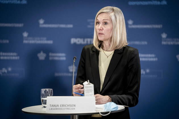Coronavirus in Dänemark, PK in Kopenhagen zum 14 tägigen AstraZeneca Impfstopp Enhedschef i Laegemiddelstyrelsen, Tanja Erichsen under pressebriefing om status paa undersoegelse af AstraZeneca vaccinen som har vaeret paa 14 dages pause og det sker i Eigtveds Pakhus i Koebenhavn, torsdag den 25. marts 2021.. , Copenhagen Denmark Copyright: RitzauxScanpix MadsxClausxRasmussenx COP107 spdk20210325-141321-L