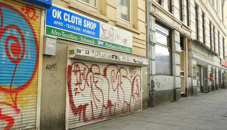 Wegen des Lockdowns geschlossene Geschäfte in Hamburg-St.-Georg. St. Georg Hamburg