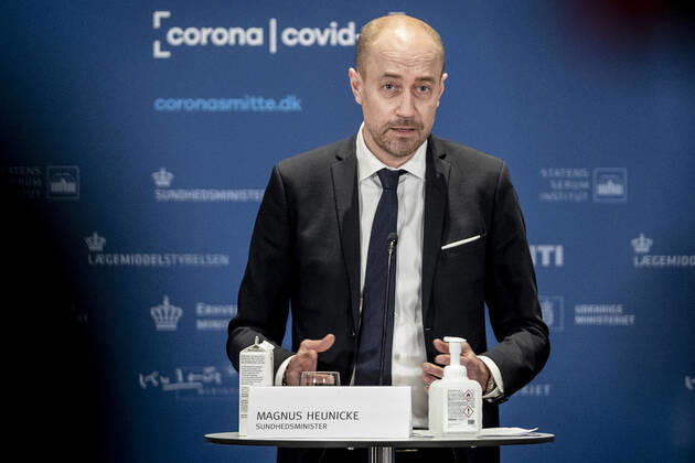 Sundhedsminister Magnus Heunicke under pressemoede om status paa covid-19, genaabning og lokale nedlukninger, i Eigtveds Pakhus i Koebenhavn, torsdag den 25. marts 2021. , Copenhagen Denmark Copyright: RitzauxScanpix MadsxClausxRasmussenx COP109 spdk20210325-175446-L
