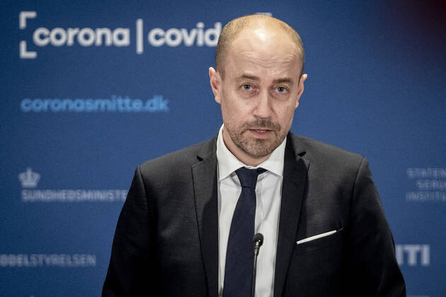 Sundhedsminister Magnus Heunicke under pressemoede om status paa covid-19, genaabning og lokale nedlukninger, i Eigtveds Pakhus i Koebenhavn, torsdag den 25. marts 2021. , Copenhagen Denmark Copyright: RitzauxScanpix MadsxClausxRasmussenx COP109 spdk20210325-175452-L