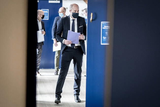 Sundhedsminister Magnus Heunicke under pressemoede om status paa covid-19, genaabning og lokale nedlukninger, i Eigtveds Pakhus i Koebenhavn, torsdag den 25. marts 2021. , Copenhagen Denmark Copyright: RitzauxScanpix MadsxClausxRasmussenx COP109 spdk20210325-175519-L