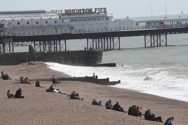 . 29 03 2021. Brighton, United Kingdom. Brighton beach on Happy Monday - the start of the latest Covid 19 lockdown easing .  xStephenxLockx xi-Imagesx IIM-22085-0023