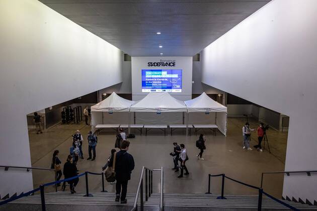 A room in the Stade de France in Saint-Denis on March 31, 2021, where a Covid-19 vaccination centre will open on April 6. In order to accompany the increase of the vaccination campaign, 38 giant vaccination centers will be opened in the next few days.  Copyright: xAurelienxMorissardx