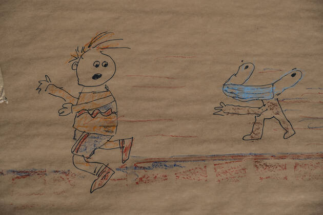 March 31, 2021, Barcelona, Catalonia, Spain: A kid s drawing against the wearing of face masks during the demonstration..Summoned by the platform against the obligation of sanitary masks in minors, El Tercer Grupo, some fifty people have gathered at the doors of the Sant Joan De Deu Children s Hospital to protest the call of the hospital to carry out tests of the covid 19 vaccine on minors. Barcelona Spain - ZUMAs197 20210331_zaa_s197_060 Copyright: xPacoxFreirex