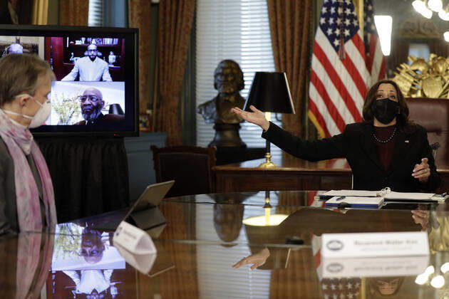 U.S. Vice President Kamala Harris holds a roundtable discussion with faith leaders on their efforts to encourage communities to take the COVID-19 vaccine at the White House on Wednesday, March 31, 2021 in Washington, DC.  WASP2021033106 YurixGripas