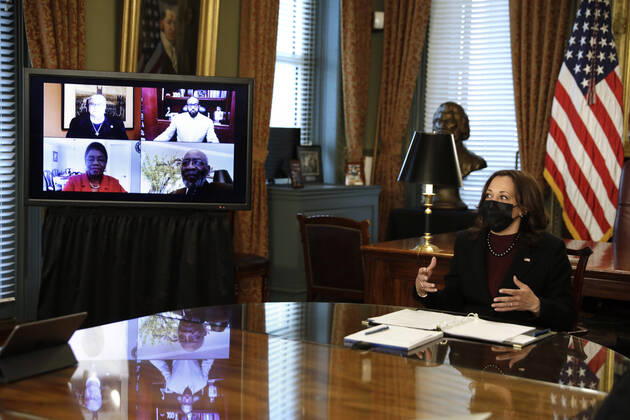 U.S. Vice President Kamala Harris holds a roundtable discussion with faith leaders on their efforts to encourage communities to take the COVID-19 vaccine at the White House on Wednesday, March 31, 2021 in Washington, DC.  WASP2021033109 YurixGripas