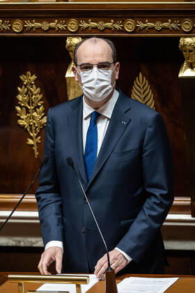 Coronavirus in Frankreich, Erklärung von Premier Jean Castex Paris, France le 1 avril 2021 - Declaration du Premier Ministre Jean Castex, a l Assemblee Nationale, concernant l evolution de la situation sanitaire et les mesures necessaires pour y repondre. French Prime Minister, Jean Castex s statement at the French Parliament on the evolution of the health situation and the necessary measures to respond to it, in Paris on April 1, 2021.  Copyright: xAurelienxMorissardx