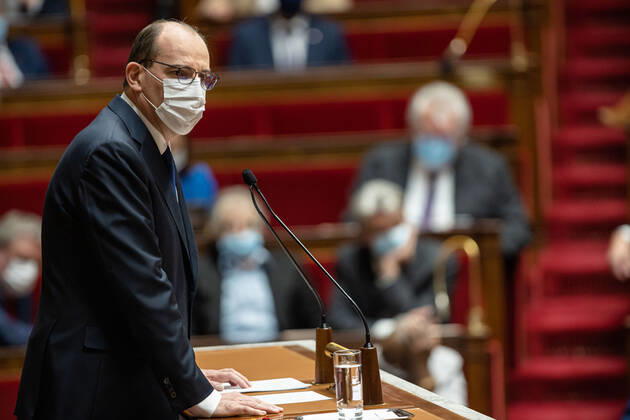 Coronavirus in Frankreich, Erklärung von Premier Jean Castex Paris, France le 1 avril 2021 - Declaration du Premier Ministre Jean Castex, a l Assemblee Nationale, concernant l evolution de la situation sanitaire et les mesures necessaires pour y repondre. French Prime Minister, Jean Castex s statement at the French Parliament on the evolution of the health situation and the necessary measures to respond to it, in Paris on April 1, 2021.  Copyright: xAurelienxMorissardx