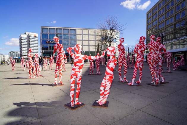 (210403) -- BERLIN, April 3, 2021 -- Mannequins wrapped in warning tapes are displayed at the memorial installation It is like it is to show separations caused by the COVID-19 pandemic and call on people to value everything around them more at Alexanderplatz in Berlin, capital of Germany, April 2, 2021. (Photo by Xinhua) GERMANY-BERLIN-MEMORIAL INSTALLATION- IT IS LIKE IT IS StefanxZeitz 