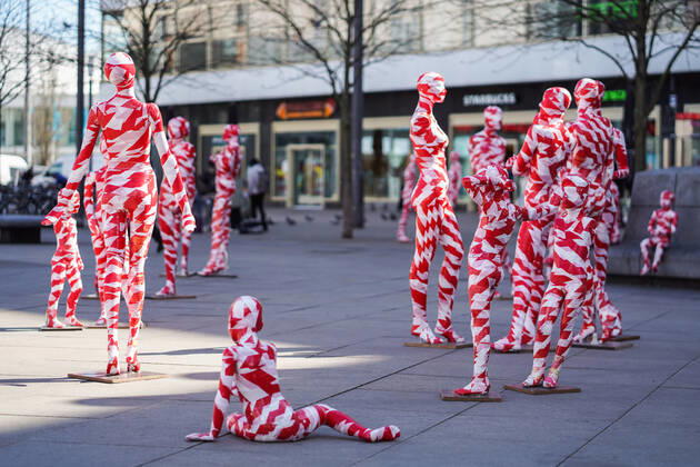 (210403) -- BERLIN, April 3, 2021 -- Mannequins wrapped in warning tapes are displayed at the memorial installation It is like it is to show separations caused by the COVID-19 pandemic and call on people to value everything around them more at Alexanderplatz in Berlin, capital of Germany, April 2, 2021. (Photo by Xinhua) GERMANY-BERLIN-MEMORIAL INSTALLATION- IT IS LIKE IT IS StefanxZeitz 