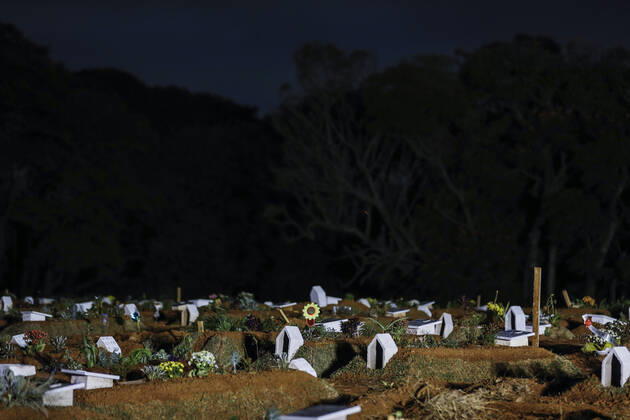 April 3, 2021, Sao Paulo, SP, Brazil: With almost 4 thousand deaths diary by Covid-19 in Brazil, night burials are a reality in the city of Sao Paulo for the exponential death increase. Some cemeteries in the state don t have more space for burials. In the photo, a view of the Vila Formosa cemetery. Sao Paulo Brazil - ZUMAc168 20210403_zap_c168_001 Copyright: xMarceloxChellox