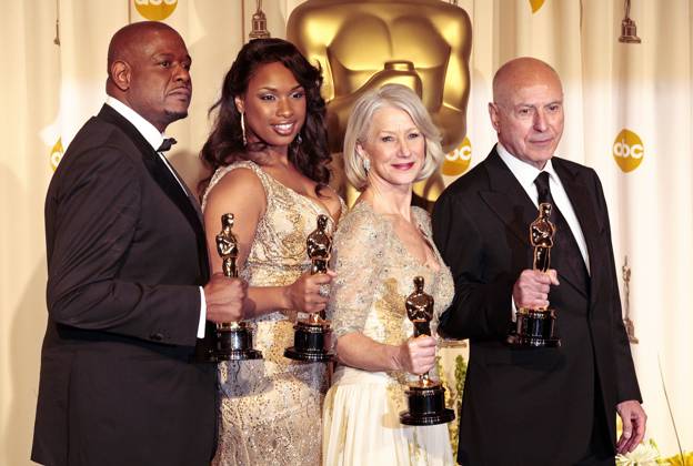Forest Whitaker, Jennifer Hudson, Helen Mirren und Alan Arkin mit den Oscars für die besten Darsteller im Press Room der Oscar Verleihung 2007 79th Annual Academy Awards im Kodak Theatre. Los Angeles, 25.02.2007