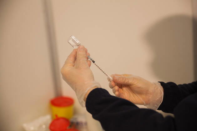 Italy: Bergamo Est Vaccination Center for Covid-19 The 22 vaccination lines managed by Asst Bergamo Est in the city fairgrounds were inaugurated this morning, Wednesday 24 February, which, with the availability of vaccines permitting, will offer a full potential of 2,300 doses per day. Bergamo Italy Copyright: CarloxVergani