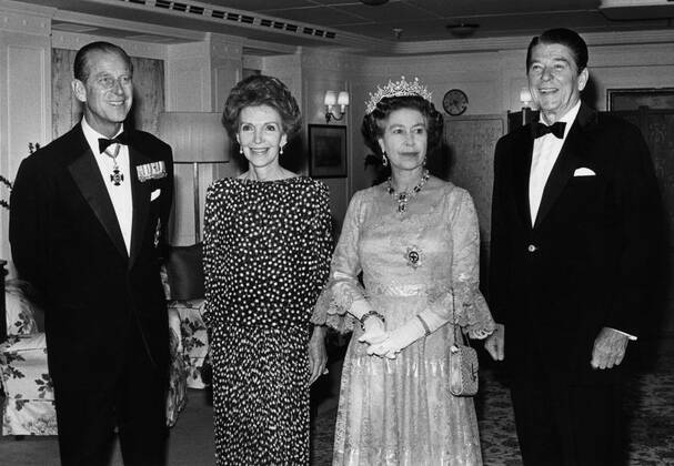 March 3, 1983, San Francisco, California, USA: QUEEN ELIZABETH II and PRINCE PHILIP stand with President RONALD REAGAN and Mrs. NANCY REAGAN on the Royal Yacht on March 3, 1983, in San Francisco Bay. San Francisco USA - ZUMAj02_ 19830303_new_j02_001 Copyright: xMichaelxJacobsx