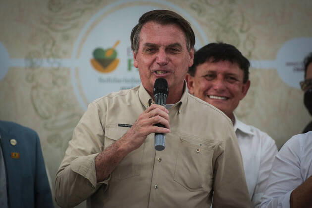 BELÉM, PA - 23.04.2021: BOLSONARO ENTREGA ALIMENTOS EM BELÉM - President Jair Bolsonaro (without a party) delivers food this Friday (23) in Belém do Pará. The event takes place at Belém Air Force Base and is part of the Brasil Fraterno initiative, which aims to serve needy families in regions of social crisis. x2057149x  FilipexBispo