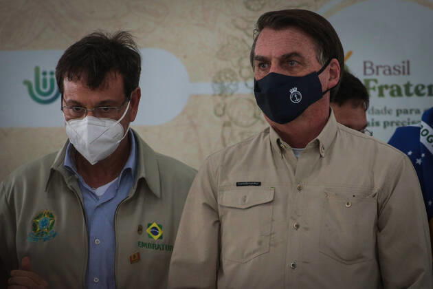 BELÉM, PA - 23.04.2021: BOLSONARO ENTREGA ALIMENTOS EM BELÉM - President Jair Bolsonaro (without a party) delivers food this Friday (23) in Belém do Pará. The event takes place at Belém Air Force Base and is part of the Brasil Fraterno initiative, which aims to serve needy families in regions of social crisis. x2057164x  FilipexBispo