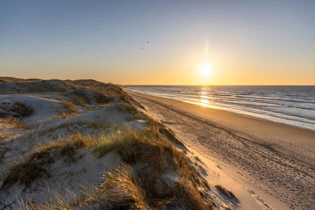 Norderney. 25 APR 2021. Sonnenuntergang in den Dünen am Strandbad Weiße Düne auf Norderney. Ruhiger Frühlingsabend an der Nordsee. OSTFRIESLAND. Ostfriesische Inseln. Copyright: JanisMEYER Priller&MAUG JMY7F2567X