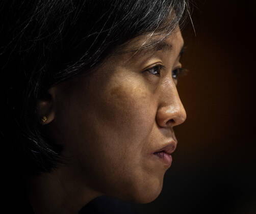 U.S. Trade Representative Katherine Tai testifies before the Senate Appropriations Subcommittee on Commerce, Justice, Science, and Related Agencies during a hearing on the proposed budget for fiscal year 2022 for the Office of the U.S. Trade Representative on Capitol Hill on Wednesday, April 28, 2021 in Washington, DC. Pool  WASP20210428112 BillxO Leary