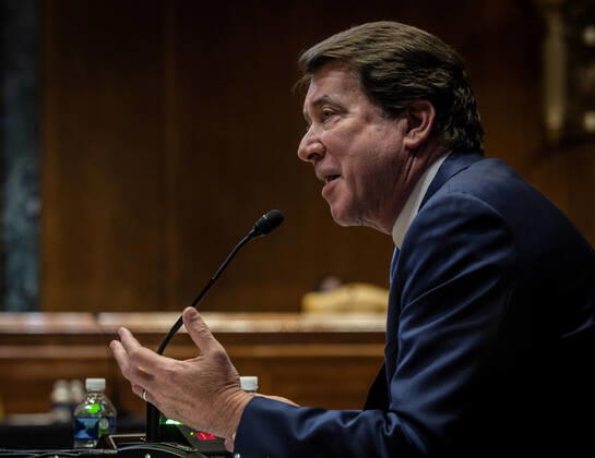 Sen. Bill Hagerty(R-TN) asks a question to U.S. Trade Representative Katherine Tai before the Senate Appropriations Subcommittee on Commerce, Justice, Science, and Related Agencies during a hearing on the proposed budget for fiscal year 2022 for the Office of the U.S. Trade Representative on Capitol Hill on Wednesday, April 28, 2021 in Washington, DC. Pool  WASP20210428116 BillxO Leary