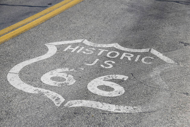United States, 2013: the historic Route 66 (also known as Will Rogers Highway, Main Street of America or the Mother Road) United States, 2013: the historic Route 66 (also known as Will Rogers Highway, Main Street of America or the Mother Road). this route originally ran from Chicago (Illinois) to Los Angeles (California) between 1926 and 1985. The highway no longer have an official existence but remains one of the most famous roads in America. <br> America, North America, United States of America, USA  Copyright: xDuboisxCh Andia.frx 252195