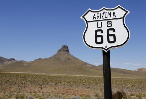 United States, 2013: the historic Route 66 (also known as Will Rogers Highway, Main Street of America or the Mother Road) United States, 2013: the historic Route 66 (also known as Will Rogers Highway, Main Street of America or the Mother Road). this route originally ran from Chicago (Illinois) to Los Angeles (California) between 1926 and 1985. The highway no longer have an official existence but remains one of the most famous roads in America. <br> America, North America, United States of America, USA  Copyright: xDuboisxCh Andia.frx 252209
