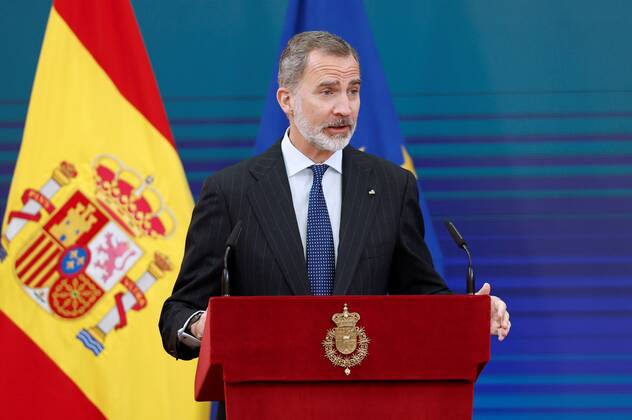 News Bilder des Tages Spain s King Felipe VI (C), delivers a speech at the opening of 2020 Spanish Research Prizes awarding ceremony, at El Pardo Palace, in Madrid, Spain, 17 May 2021. Spain s royal couple chairs Spanish Research Prizes awarding ceremony !ACHTUNG: NUR REDAKTIONELLE NUTZUNG!  Copyright: xChemaxMoyax GRAF9346 20210517-637568507355411474