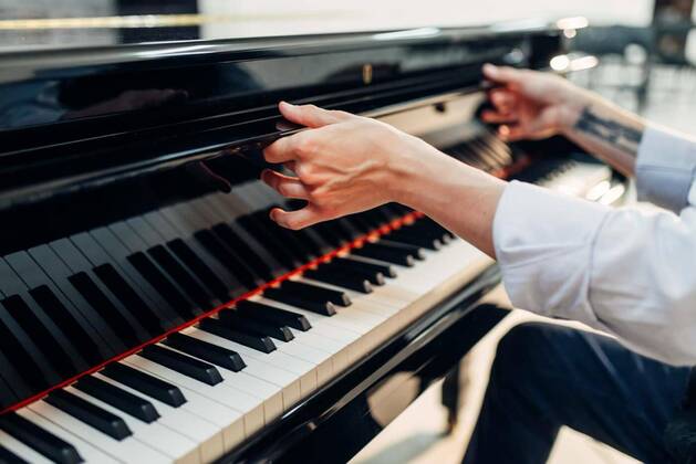 IMAGO Creative: Digitale Welt, Verzicht auf Technologie Pianist opens the keyboard lid of grand piano model released, Symbolfoto, 05.02.2020 22:56:46, Copyright: xNomadSoulx Panthermedia28080670