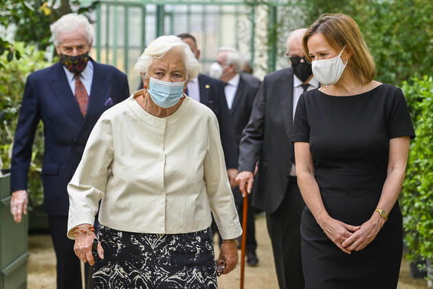 Queen Paola of Belgium and Federation Wallonia - Brussels Minister of Obligatory Education Caroline Desir pictured during the presentation of the Queen Paola Prize for Education 2020-2021, at the Royal Castle in Laken Laeken, Brussels, Wednesday 09 June 2021. This year a special edition, Excellence in Corona Times , of the Prize was organized to reward the teachers who managed to distinguish themselves in their profession during the pandemic and thus prevent the social inequality, early school leaving and the digital divide would further increase. The Prize is aimed at teachers and school teams of primary and secondary education from all networks in the 3 communities.  LAURIExDIEFFEMBACQ 2809902