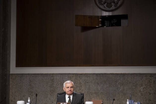 June 10, 2021, Washington, District of Columbia, USA: United States Senator Jack Reed (Democrat of Rhode Island), Chairman, US Senate Committee on Armed Services sits alone prior to a Senate Committee on Armed Services hearing to examine the Department of Defense budget posture in review of the Defense Authorization Request for fiscal year 2022, in the Dirksen Senate Office Building in Washington, DC, Thursday, June 10, 2021. Credit: Rod Lamkey CNP Washington USA - ZUMAs152 20210610_zaa_s152_167 Copyright: xRodxLamkeyx-xCnpx