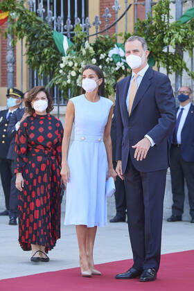 14-06-2021 Telmo King Felipe, with Queen Letizia and Prime Minister Carmen Calvo, attends delivery of the 1st Medal of Honour of Andalucia to the Spanish King, awarded by the Andalusian government, for consolidating the bonds of affection and respect that unite Andalusians with the Crown at San Telmo Palace in Sevilla. No Spain Â  Copyright: xPPEx
