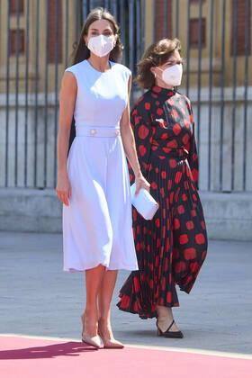 14-06-2021 Telmo Queen Letizia with Prime Minister Carmen Calvo attends delivery of the 1st Medal of Honour of Andalucia to the Spanish King, awarded by the Andalusian government, for consolidating the bonds of affection and respect that unite Andalusians with the Crown at San Telmo Palace in Sevilla. No Spain Â  Copyright: xPPEx