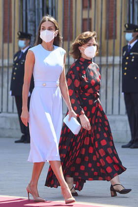 14-06-2021 Telmo Queen Letizia with Prime Minister Carmen Calvo attends delivery of the 1st Medal of Honour of Andalucia to the Spanish King, awarded by the Andalusian government, for consolidating the bonds of affection and respect that unite Andalusians with the Crown at San Telmo Palace in Sevilla. No Spain Â  Copyright: xPPEx