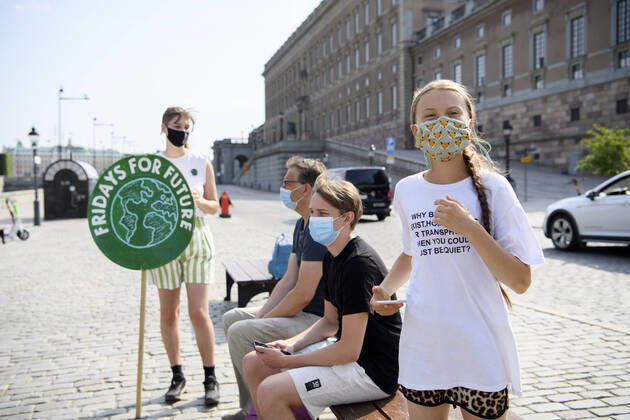 Swedish climate activist Greta Thunberg and other climate protesters gather for a protest against climate change in front of the Swedish parliament building in Stockholm Friday June 18, 2021 STOCKHOLM Sweden x10060x,  Copyright: xHenrikxMontgomery TTx GRETA CLIMATE SCHOOL STRIKE