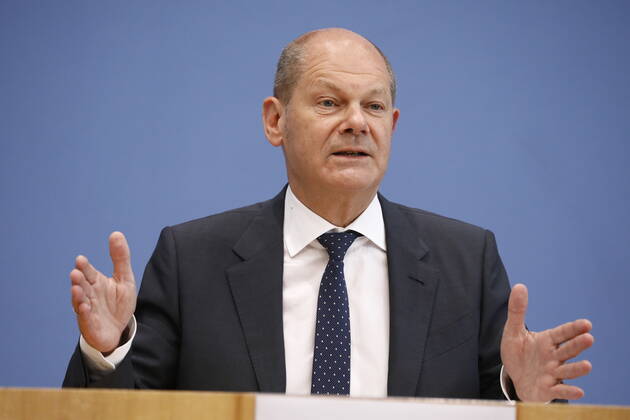 Bundesminister der Finanzen Olaf Scholz, Deutschland, Berlin, Bundespressekonferenz, Thema: Regierungsentwurf für den Bundeshaushalt 2022 und den Finanzplan bis 2025