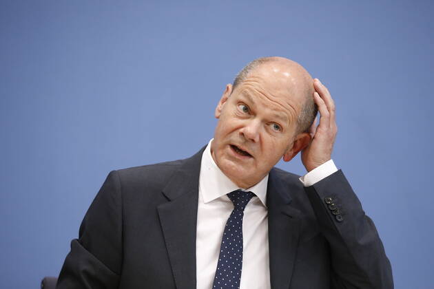 Bundesminister der Finanzen Olaf Scholz, Deutschland, Berlin, Bundespressekonferenz, Thema: Regierungsentwurf für den Bundeshaushalt 2022 und den Finanzplan bis 2025